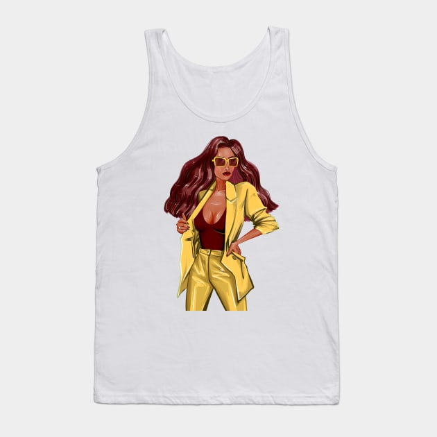 Woman in yellow jacket Tank Top by ArctiumStudio